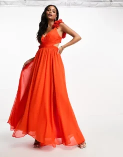 Forever New Ruffle Maxi Dress In Tomato Red -RIVER ISLAND || PULL & BEAR || ONLY Sales Store 204534304 4