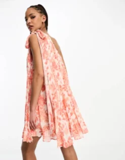 Forever New Asymmetrical Pleat Mini Shift Dress In Coral -RIVER ISLAND || PULL & BEAR || ONLY Sales Store 204534328 4