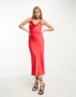 New Look Satin Cowl Neck Slip Dress In Red -RIVER ISLAND || PULL & BEAR || ONLY Sales Store 204536750 3