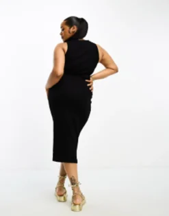 ASOS DESIGN Curve Racer Front Ribbed Midi Tank Dress In Black -RIVER ISLAND || PULL & BEAR || ONLY Sales Store 204542528 3