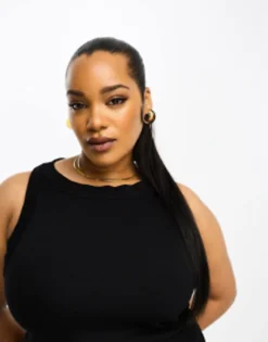 ASOS DESIGN Curve Racer Front Ribbed Midi Tank Dress In Black -RIVER ISLAND || PULL & BEAR || ONLY Sales Store 204542528 4