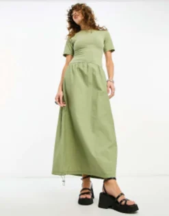 ASOS DESIGN 2 In 1 Crew Neck T-shirt Midi Dress With Cargo Skirt In Black -RIVER ISLAND || PULL & BEAR || ONLY Sales Store 204544190 1 sage