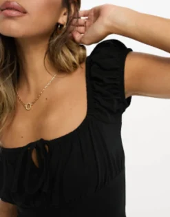 ASOS DESIGN Cap Sleeve Ruched Mini Dress With Tie Detail In Black -RIVER ISLAND || PULL & BEAR || ONLY Sales Store 204546473 3