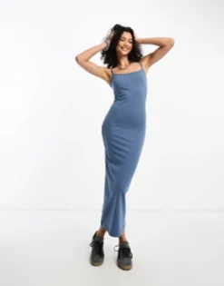 COLLUSION Square Neck Cami Maxi Dress In Blue
