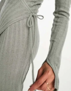 ASOS DESIGN Knitted Midi Dress With Wrap Front In Grey -RIVER ISLAND || PULL & BEAR || ONLY Sales Store 204556826 3