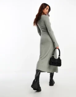 ASOS DESIGN Knitted Midi Dress With Wrap Front In Grey -RIVER ISLAND || PULL & BEAR || ONLY Sales Store 204556826 4