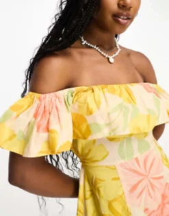 Miss Selfridge Bardot Ruffle Mini Dress In Largescale Floral -RIVER ISLAND || PULL & BEAR || ONLY Sales Store 204557132 3