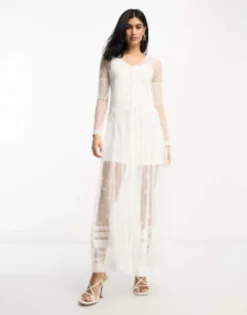 French Connection Embroidered Maxi Dress In White Lace -RIVER ISLAND || PULL & BEAR || ONLY Sales Store 204563154 4