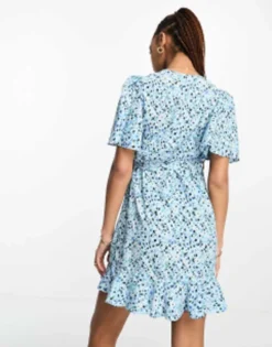 Vero Moda Wrap Front Mini Dress In Blue Florals -RIVER ISLAND || PULL & BEAR || ONLY Sales Store 204568164 4