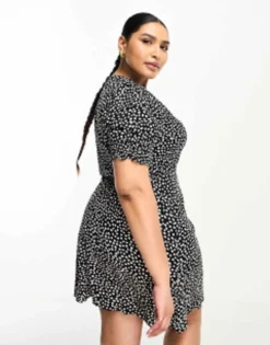 Pieces Curve Wrap Mini Dress In Black Spot -RIVER ISLAND || PULL & BEAR || ONLY Sales Store 204573548 4