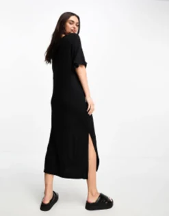 Pieces V Neck Maxi T-shirt Dress In Black -RIVER ISLAND || PULL & BEAR || ONLY Sales Store 204576151 3