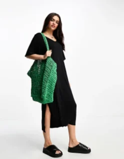Pieces V Neck Maxi T-shirt Dress In Black -RIVER ISLAND || PULL & BEAR || ONLY Sales Store 204576151 4