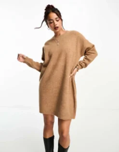 ASOS DESIGN Knitted Jumper Mini Dress With Crew Neck In Stripe -RIVER ISLAND || PULL & BEAR || ONLY Sales Store 204577675 1 camel