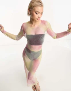 Amy Lynn Dorit Diamante Jewel Stretch Dress In Sunrise Blur Print