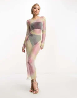 Amy Lynn Dorit Diamante Jewel Stretch Dress In Sunrise Blur Print -RIVER ISLAND || PULL & BEAR || ONLY Sales Store 204579678 4