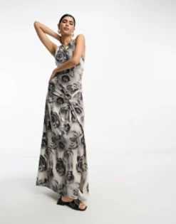 ASOS DESIGN Strappy Maxi Dress With Twist Detail In Mono Rose -RIVER ISLAND || PULL & BEAR || ONLY Sales Store 204593270 4