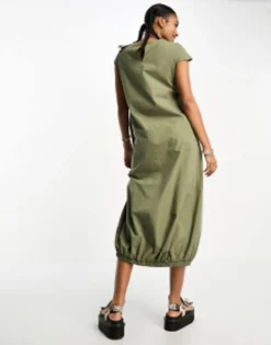 COLLUSION Puffball Maxi Dress In Khaki -RIVER ISLAND || PULL & BEAR || ONLY Sales Store 204598054 4