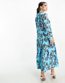 Y.A.S Petite High Neck Maxi Dress With Bow Back Detail In Blue Floral Print -RIVER ISLAND || PULL & BEAR || ONLY Sales Store 204600192 3