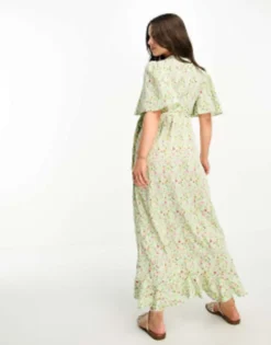 Vero Moda Petite Wrap Front Maxi Tea Dress In Green Floral -RIVER ISLAND || PULL & BEAR || ONLY Sales Store 204604092 3