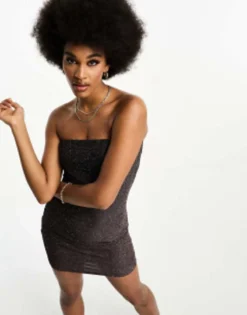 Threabdare Tall Bandeau Mini Dress In Black Glitter -RIVER ISLAND || PULL & BEAR || ONLY Sales Store 204610089 4