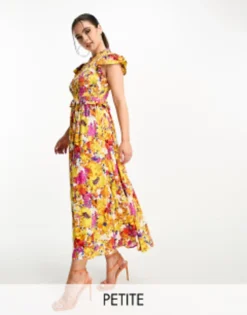 Y.A.S Petite Shirred Bodice Maxi Dress In Florals
