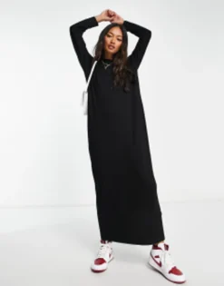 ASOS DESIGN Long Sleeve Maxi T-shirt Dress In Black
