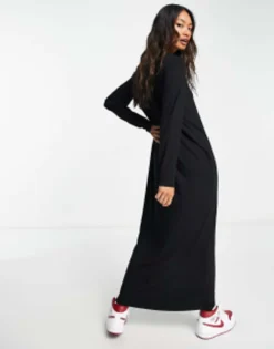 ASOS DESIGN Long Sleeve Maxi T-shirt Dress In Black -RIVER ISLAND || PULL & BEAR || ONLY Sales Store 204624612 3