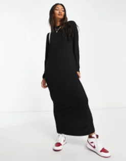 ASOS DESIGN Long Sleeve Maxi T-shirt Dress In Black -RIVER ISLAND || PULL & BEAR || ONLY Sales Store 204624612 4