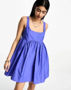 ASOS DESIGN Square Neck Mini Seersucker Dress In Mixed Gingham Print -RIVER ISLAND || PULL & BEAR || ONLY Sales Store 204627202 1 cobalt