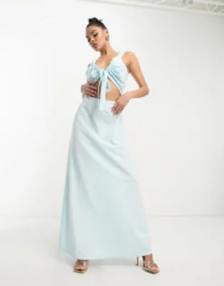 Something New X Klara Hellqvist Linen Touch Cut Out Maxi Dress In Pale Blue -RIVER ISLAND || PULL & BEAR || ONLY Sales Store 204635536 4