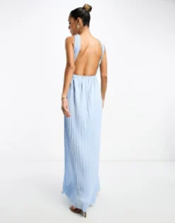 ASOS DESIGN Halter Neck Grecian Pleated Skirt Maxi Dress In Pastel Blue -RIVER ISLAND || PULL & BEAR || ONLY Sales Store 204642915 3
