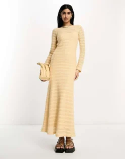 ASOS DESIGN Long Sleeve Maxi Crochet Dress In Cream -RIVER ISLAND || PULL & BEAR || ONLY Sales Store 204643025 1 buttermilk 1