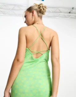Noisy May High Neck Cross Midi Slip Dress In Green Flower Print -RIVER ISLAND || PULL & BEAR || ONLY Sales Store 204644335 3