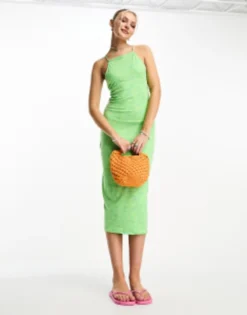 Noisy May High Neck Cross Midi Slip Dress In Green Flower Print -RIVER ISLAND || PULL & BEAR || ONLY Sales Store 204644335 4