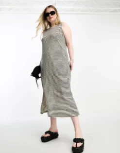 Vero Moda Curve Sleeveless Maxi Dress In Mono Stripe