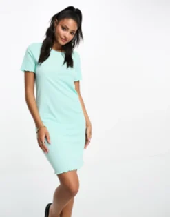 Vero Moda Jersey T-shirt Mini Dress With Lettuce Edge In Blue