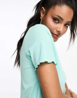 Vero Moda Jersey T-shirt Mini Dress With Lettuce Edge In Blue -RIVER ISLAND || PULL & BEAR || ONLY Sales Store 204658504 3