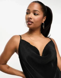 Threadbare Petite Cami Cowl Neck Plisse Maxi Dress In Black -RIVER ISLAND || PULL & BEAR || ONLY Sales Store 204661208 3