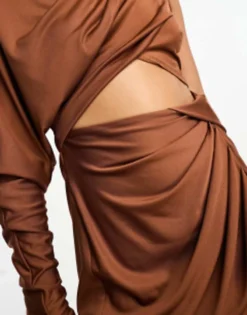 ASOS DESIGN One Shoulder Draped Two Piece Slinky Mini Dress In Chocolate Brown -RIVER ISLAND || PULL & BEAR || ONLY Sales Store 204662932 3