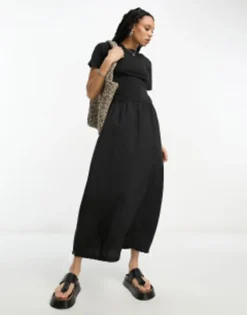 ASOS DESIGN 2 In 1 Crew Neck T-shirt Midi Dress With Cargo Skirt In Black -RIVER ISLAND || PULL & BEAR || ONLY Sales Store 204672366 4