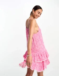 Miss Selfridge Strappy Button Through Rara Mini Dress In Pink Ditsy -RIVER ISLAND || PULL & BEAR || ONLY Sales Store 204680355 3