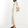 ASOS DESIGN Long Sleeve Maxi Crochet Dress In Cream