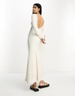 ASOS DESIGN Long Sleeve Maxi Crochet Dress In Cream -RIVER ISLAND || PULL & BEAR || ONLY Sales Store 204681163 3