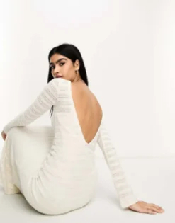ASOS DESIGN Long Sleeve Maxi Crochet Dress In Cream -RIVER ISLAND || PULL & BEAR || ONLY Sales Store 204681163 4