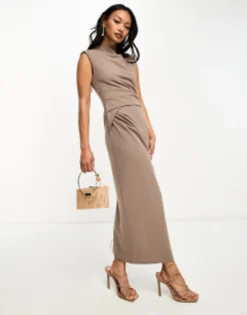 ASOS DESIGN Sleeveless Midi Dress With Shoulder Pad In Black -RIVER ISLAND || PULL & BEAR || ONLY Sales Store 204681173 1 tan