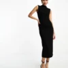 ASOS DESIGN Sleeveless Midi Dress With Shoulder Pad In Black