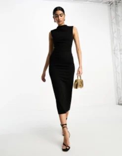 ASOS DESIGN Sleeveless Midi Dress With Shoulder Pad In Black -RIVER ISLAND || PULL & BEAR || ONLY Sales Store 204681193 4
