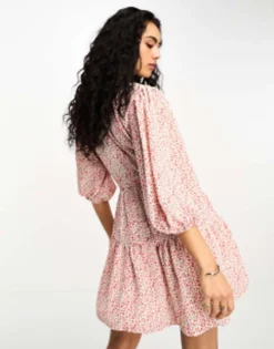 Glamorous Balloon Sleeve Wrap Mini Dress In Vintage Bud Floral -RIVER ISLAND || PULL & BEAR || ONLY Sales Store 204688094 4
