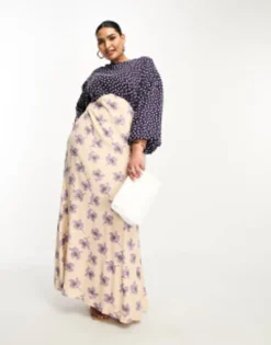 ASOS DESIGN Curve Long Sleeve Viscose Maxi Dress In Mixed Spot And Floral Print