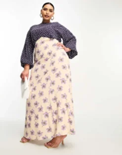 ASOS DESIGN Curve Long Sleeve Viscose Maxi Dress In Mixed Spot And Floral Print -RIVER ISLAND || PULL & BEAR || ONLY Sales Store 204697193 3